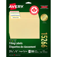 Avery TrueBlock Assorted Laser/Inkjet File Folder Labels, 3-7/16" x 2/3", 300 Pack (15266)-Permanent, Rectangular, 1/3 cut label