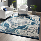 Modway Entourage Malia Distressed Vintage Floral Vintage Medallion Area Rug - 8 ft W x 10 ft L - Ivory/Blue-Tight Low Pile Weave