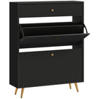 HOMCOM Shoe Storage Cabinet with 2 Flip Drawers for 12 Pairs - Black-Modern style with solid colour and wave-like panels enhances appeal