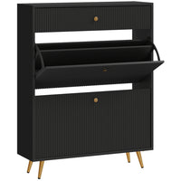 HOMCOM Shoe Storage Cabinet with 2 Flip Drawers for 12 Pairs - Black-Modern style with solid colour and wave-like panels enhances appeal