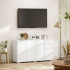 HOMCOM 55.1" L High Gloss Buffet Sideboard with 2 Drawers - White-Push-open doors for convenience