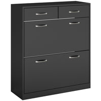 HOMCOM Entryway Shoe Cabinet with 2 Flip Drawers for 12 Pairs - Black-Compact design, great for small entryways, hallways, or any narrow places