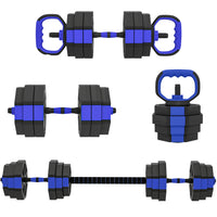 Soozier 4-in-1 Adjustable Dumbbell Set - 55 lb Free Weights Set - Blue-55 lb. (25 kg) 4-in-1 set: dumbbells, barbells, kettlebells and push-up stands 