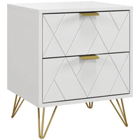 HOMCOM Bedside Table with Storage and Gold Hairpin Legs - White-Two drawers glide smoothly on steel slides for easy access