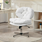 HOMCOM Comfortable Cross Leg Computer Desk Chair with Padded Seat - White-PU Leather cover enhances comfort and is easy to clean
