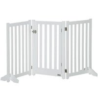 PawHut 3-Panel Foldable Dog Gate with Feet - White-Made of MDF, robust gate 