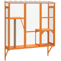 PawHut 61" H Outdoor Catio Window Box - Orange-Expandable windows enhance outdoor space and natural interaction for cats 