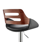 Armen Living Karter Adjustable Height Bar Stool in Black Faux Leather & Walnut Wood with Chrome Base-8