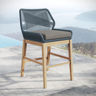 Modway Wellspring Outdoor Patio Teak and Rope Counter Stool - Blue Graphite-Aluminum Seat Frame