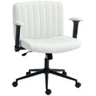 HOMCOM Criss Cross Wide Office Chair with Arms and Wheels - Cream White-Wide U-shaped velvet-feel seat allows for comfortable cross-legged sitting during long workdays