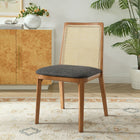 Modway Monarch Wood and Rattan Dining Side Chair - Honey/Natural/Grey-Fabric Upholstered Seat