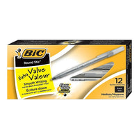 BIC Round Stic Extra Value Ballpoint Stick Pens – 1.0mm – Black – 12 Pack  -Ballpoint pen moves effortlessly across the page
