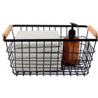 My Home My Living Wire Rectangle Baskets with Wood Handle 3-Piece Set - 12”W x 8”D x 5.5”H - Black-Conveniently nestable to save space