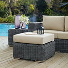 Modway Summon Outdoor Patio Sunbrella Ottoman - Canvas/Antique Beige-Round Synthetic Rattan Weave