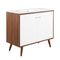 Modway Transmit 36" Bathroom Vanity - Walnut/White-Mid-Century Modern Vanity