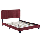 Modway Celine Channel Tufted Performance Velvet Twin Platform Bed - Maroon-Twin Platform Bed