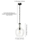 Hudson&Canal Verona 11" Wide Pendant with Glass Shade - Blackened Bronze/Clear-Product Dimensions: 11" L x 11" W x 15" H