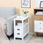 HOMCOM Slim End Table with 2 Drawers and Storage Shelf - White-Used as a sofa side table, bedside table, or end table