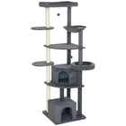 PawHut 79" Extra Tall Cat Tree Tower - Dark Grey-Features condos, perches and a hammock, offering endless entertainment for cats 