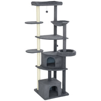 PawHut 79" Extra Tall Cat Tree Tower - Dark Grey-Features condos, perches and a hammock, offering endless entertainment for cats 