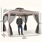 Outsunny 10 ft W x 10 ft L Patio Gazebo Outdoor Pavilion 2 Tire Roof Canopy Shelter - Brown-Tightness adjustable top canopy help ensure proper water drainage
