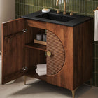 Modway Vernon 30" Fluted Wood Vanity Cabinet Without Sink - Walnut-Plumbing Cutout