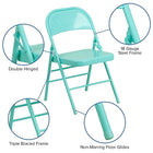 Flash Furniture HERCULES ColourBURST Series Tantalizing Teal Triple Braced & Double-Hinged Metal Folding Chair-Double-Hinged