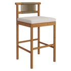 Modway Eleni Outdoor Teak Wood Bar Stools 2-Piece Set - Natural/Sail-Non-Marking Foot Caps