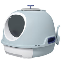 PawHut Enclosed Cat Litter Box with Lid, Scoop, Front Door and Skylight - Blue-Easy-to-remove litter tray for quick cleaning 