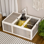 PawHut Wooden Tortoise Habitat with Openable Top, Run Cage and Two Rooms - Grey-Wire top design for keeping your pet safe while enjoying the sunlight 