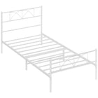 HOMCOM Twin Size Metal Platform Bed Frame with Headboard - White-Non-squeaky structure provides you with a quality sleeping atmosphere