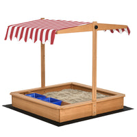 Outsunny Kids Square Wooden Sandbox with Adjustable Canopy - 42" x 42"-Made of sturdy fir wood, it will not crack and fade 
