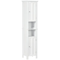 Kleankin Tall Bathroom Storage Cabinet with Shelves - White-Open shelves and enclosed cabinets neatly arrange your collection of towels, linen and other bathroom essentials