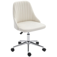 Vinsetto Vanity Office Chair with Swivel Wheels - Cream White-Curved line design with thick padding seat provides extra comfort