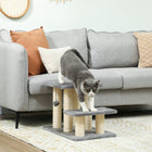 PawHut 3-Tier Dog Stairs with Sisal Scratching Post - White & Grey-Robust sisal rope post encourages scratching, saving your home furniture 