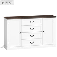 HOMCOM 57.9" L Sideboard with Charging Station and Thickened Top - White Wood Grain-Built-in power strip with two power outlets, a USB and a USB-C port offers convenient charging