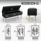 HOMCOM Upholstered Storage Ottoman Bench with Wooden Legs - Black-Strong rubber wood legs support up to 265 lb;