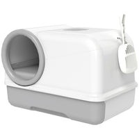 PawHut Cat Litter Box with Easy Clean Drawer and Scoop - White/Grey-A slide-out tray and included scoop make cleaning this litter box quick 