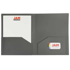 JAM Paper Heavy Duty Plastic Two-Pocket School Folders - Grey - 6 Pack-Size: 9 x 12 inches
