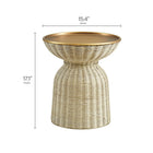 Modway Lazaro Round Rattan Side Table - Burnished Brass Natural-Handwoven Rattan Base