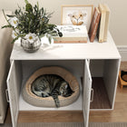 PawHut Cat Litter Box Enclosure House Side Table with Scratching Board-Colour: White 