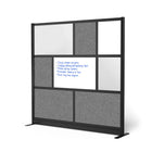 Luxor Modular Wall with Whiteboard - 70" W x 70" H - Segmented Black Frame, Frosted Acrylic, Cool Grey PET-Creates semi permanent privacy in shared spaces