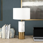 Hudson&Canal Liana 24" Tall Table Lamp with Fabric Shade - Marble/Brass/White-Base is crafted of real Arabescato marble and handcrafted brass finish, no two pieces are alike