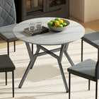 HOMCOM Round Dining Table with Steel Frame for Kitchen - Grey-Spacious tabletop accommodates food and drinks