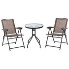 Outsunny Folding Patio Bistro Set with Reclining Chairs and Round Table - Brown-Foldable chairs with adjustable backrest, sling fabric seat and curved armrests for optimal comfort 