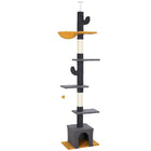 PawHut 90.5" - 108" Floor-To-Ceiling Cat Tree - Dark Grey-90.5"-108.3" (230-275cm) adjustable height maximizes vertical space usage 