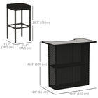 Outsunny 5 Pieces Patio Bar Set with Tempered Glass Top Bar Table and Shelves, 4 Bar Chairs - Black-Weather resistant and waterproof PE rattan for long term use and easy washing