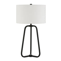 Hudson&Canal Marduk 25.5" Tall Table Lamp with Fabric Shade - Blackened Bronze/White-Mid-century modern design for your living room, workspace, or bed side table