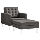 Modway Loft Tufted Vegan Leather Armchair and Ottoman Set - Silver Grey-Mid-Century Armchair and Ottoman Set