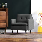 HOMCOM Modern Accent Chair with Wide Lounge Seat - Steel Legs - Button Tufted for Bedroom - Dark Grey-Breathable linen-look fabric stays cool and resists wrinkles, pilling, and deformation
